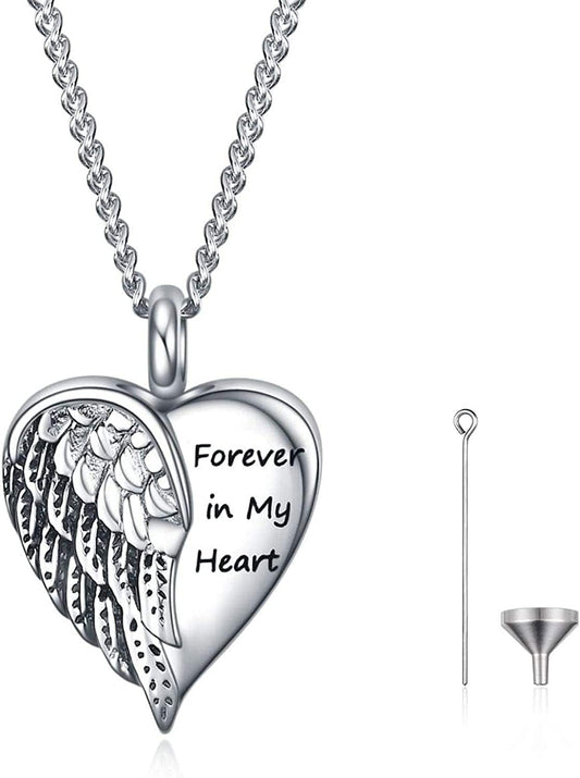 Urn Necklace for Ashes, Forever in My Heart Cremation Jewelry for Ashes Necklace Jewelry Gifts for Memorial Ash Holder A-Wing
