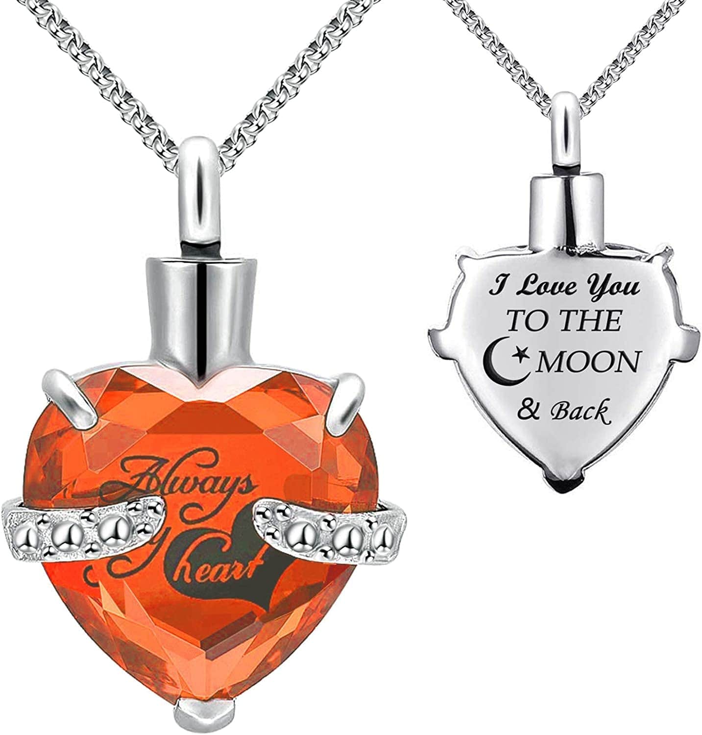 Urn Necklaces for Ashes "Always in My Heart" Heart Cremation Jewelry Memorial Pendant Birthstone Necklace October URN