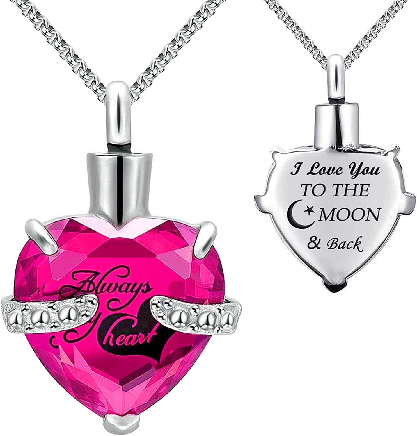Urn Necklaces for Ashes "Always in My Heart" Heart Cremation Jewelry Memorial Pendant Birthstone Necklace July URN