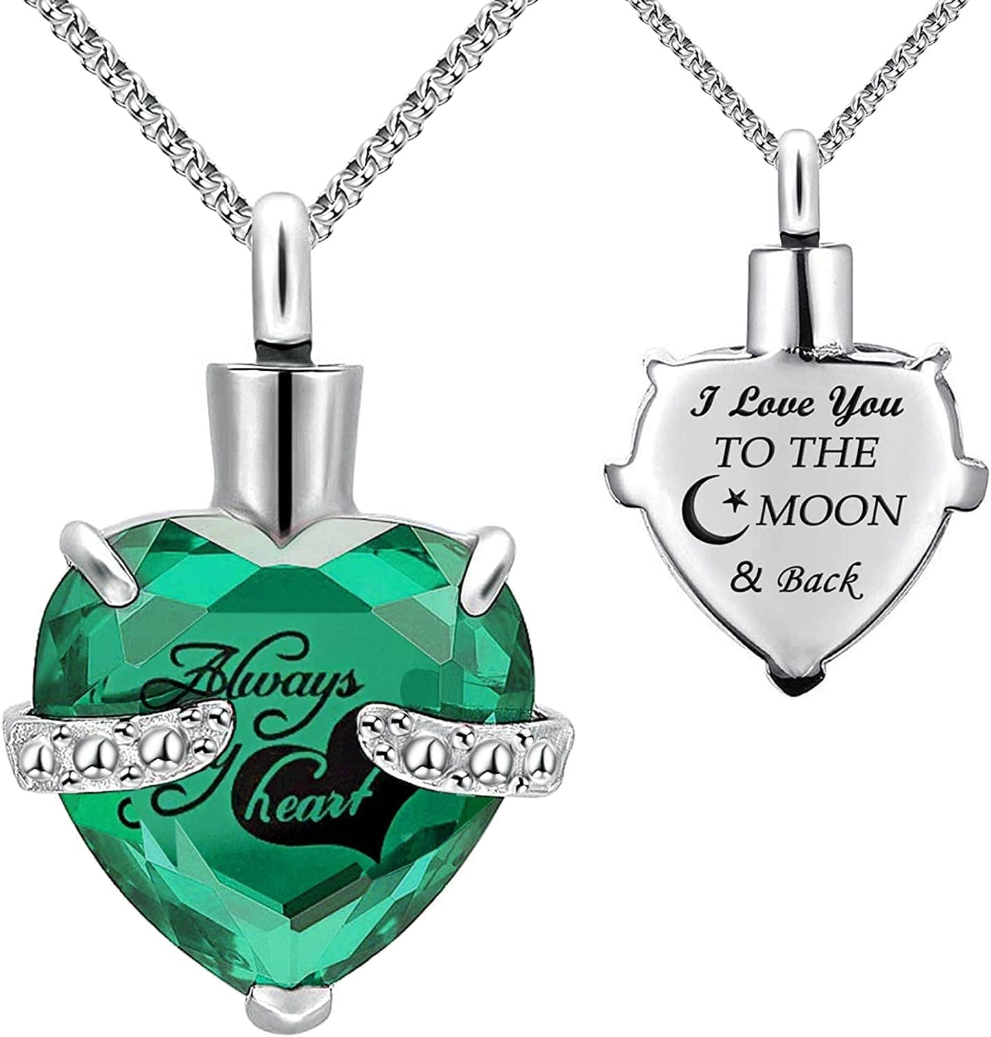 Urn Necklaces for Ashes "Always in My Heart" Heart Cremation Jewelry Memorial Pendant Birthstone Necklace August URN