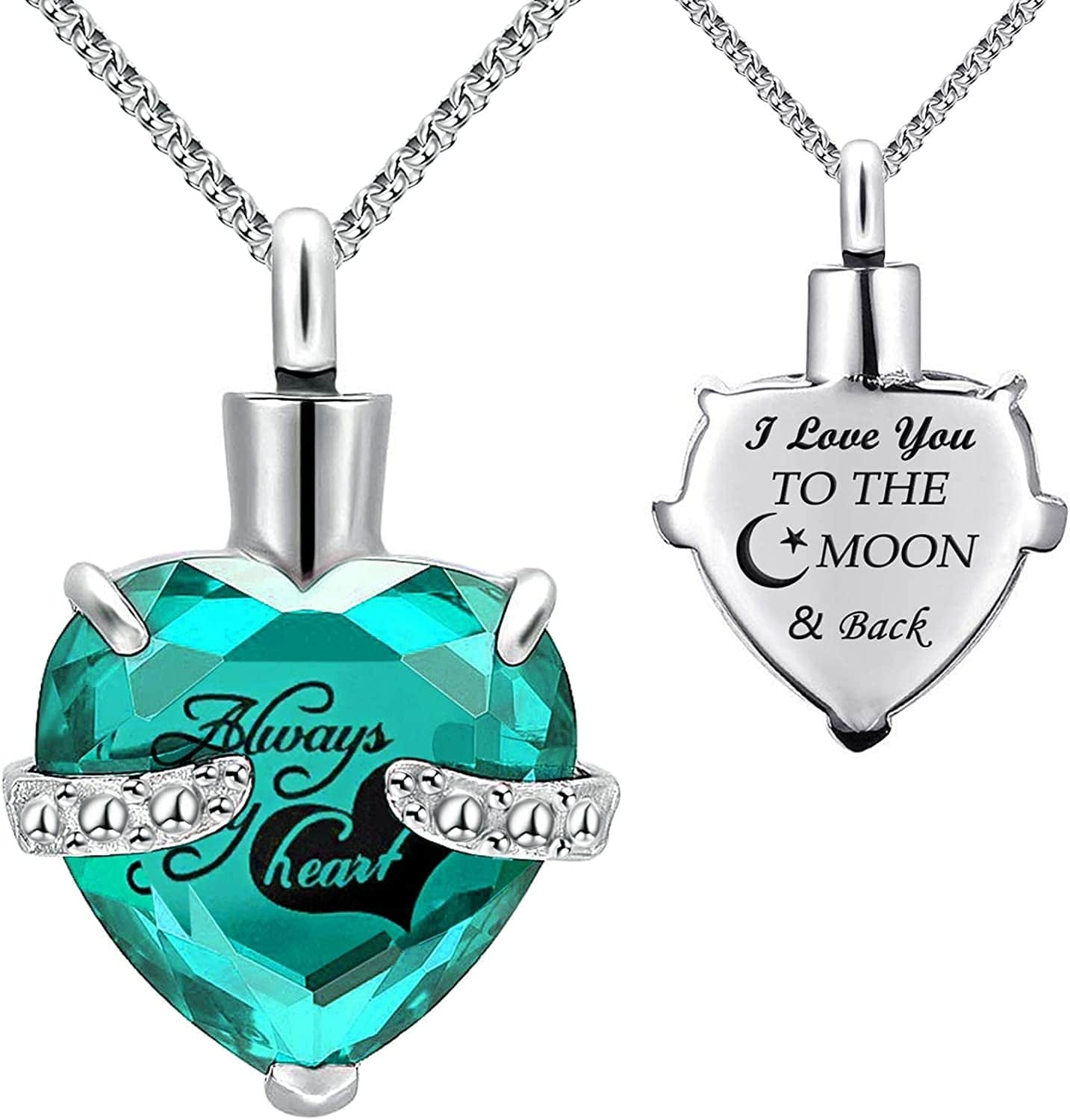 Urn Necklaces for Ashes "Always in My Heart" Heart Cremation Jewelry Memorial Pendant Birthstone Necklace March URN