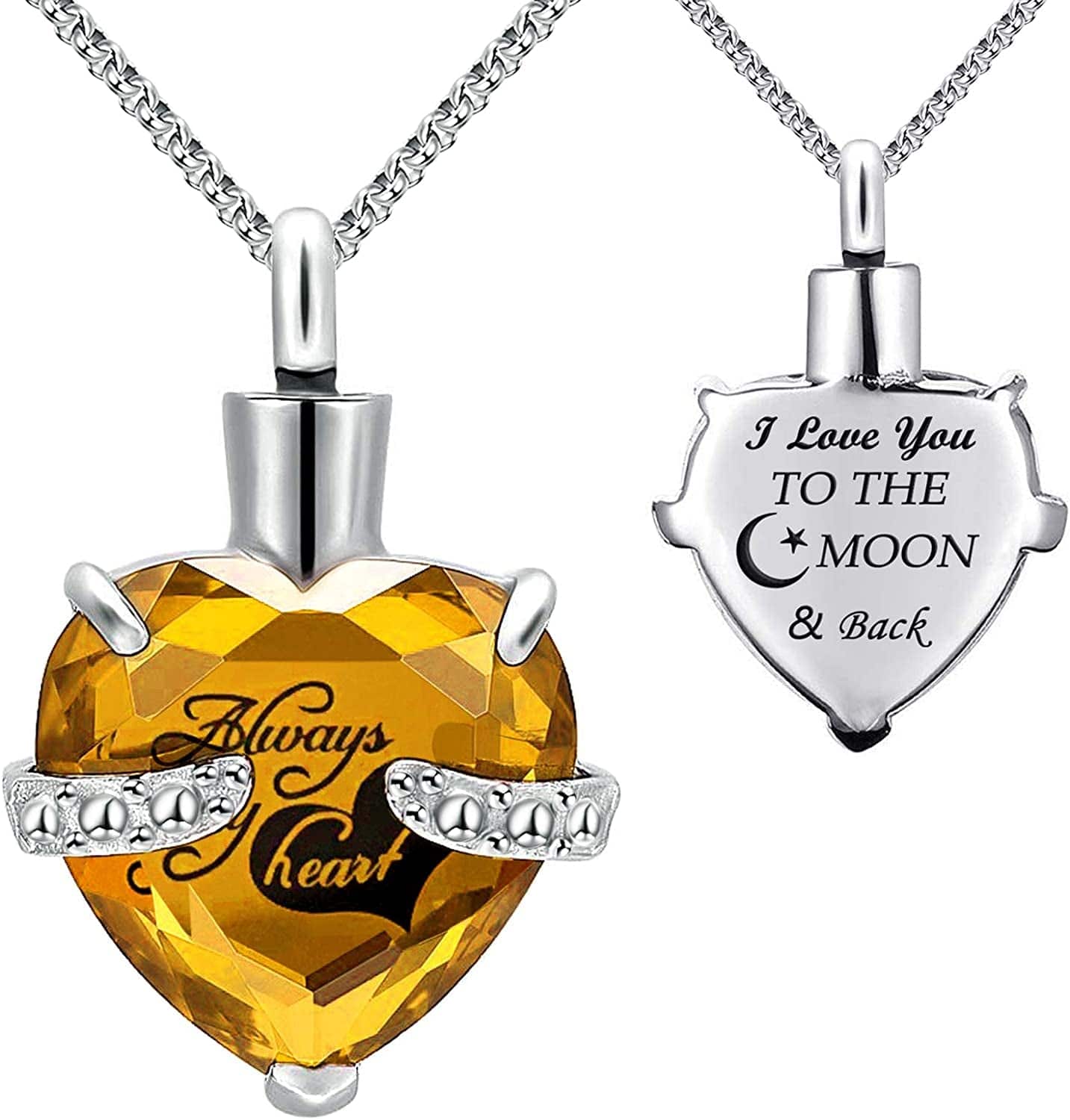 Urn Necklaces for Ashes "Always in My Heart" Heart Cremation Jewelry Memorial Pendant Birthstone Necklace November URN