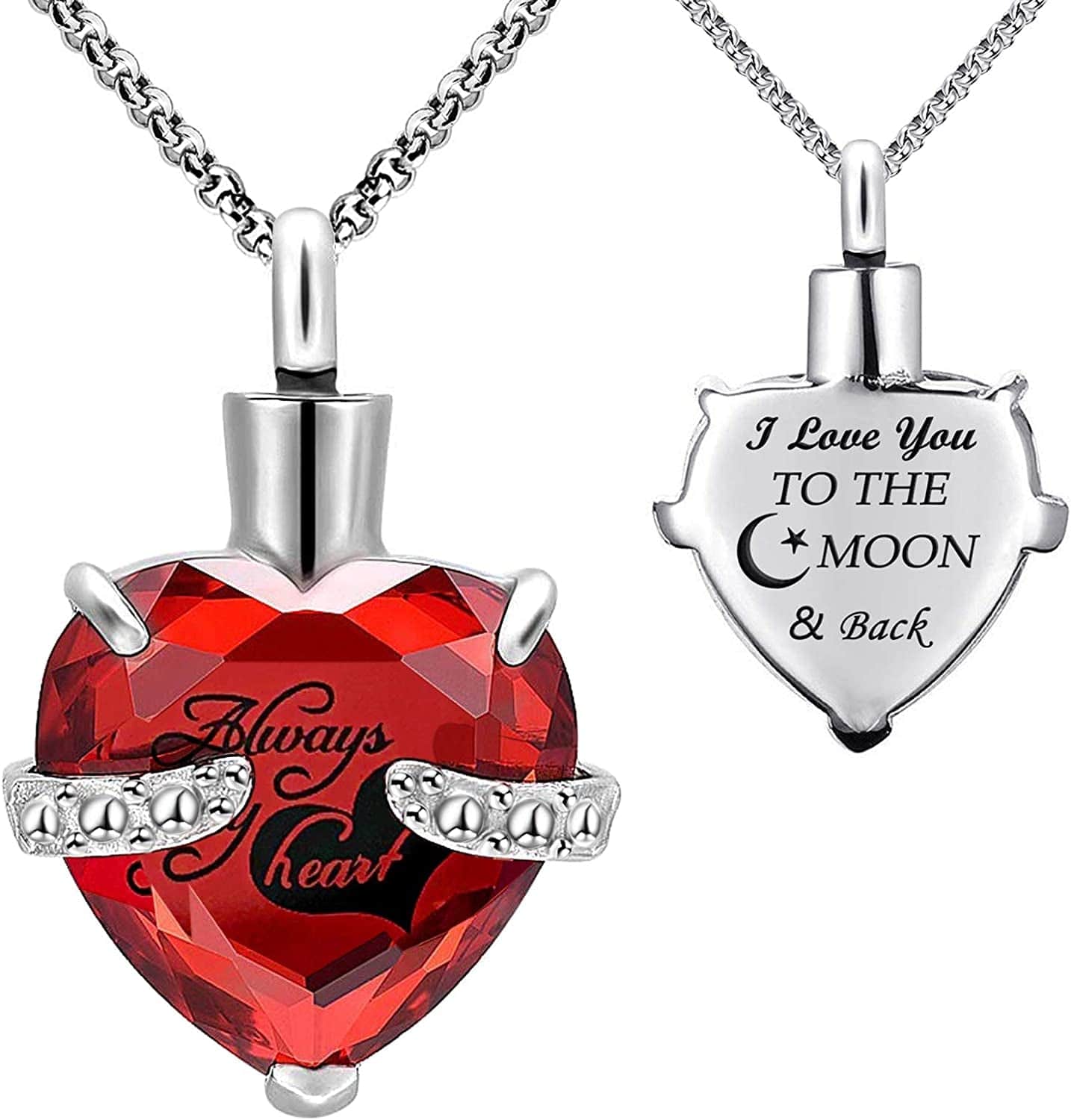 Urn Necklaces for Ashes "Always in My Heart" Heart Cremation Jewelry Memorial Pendant Birthstone Necklace January URN