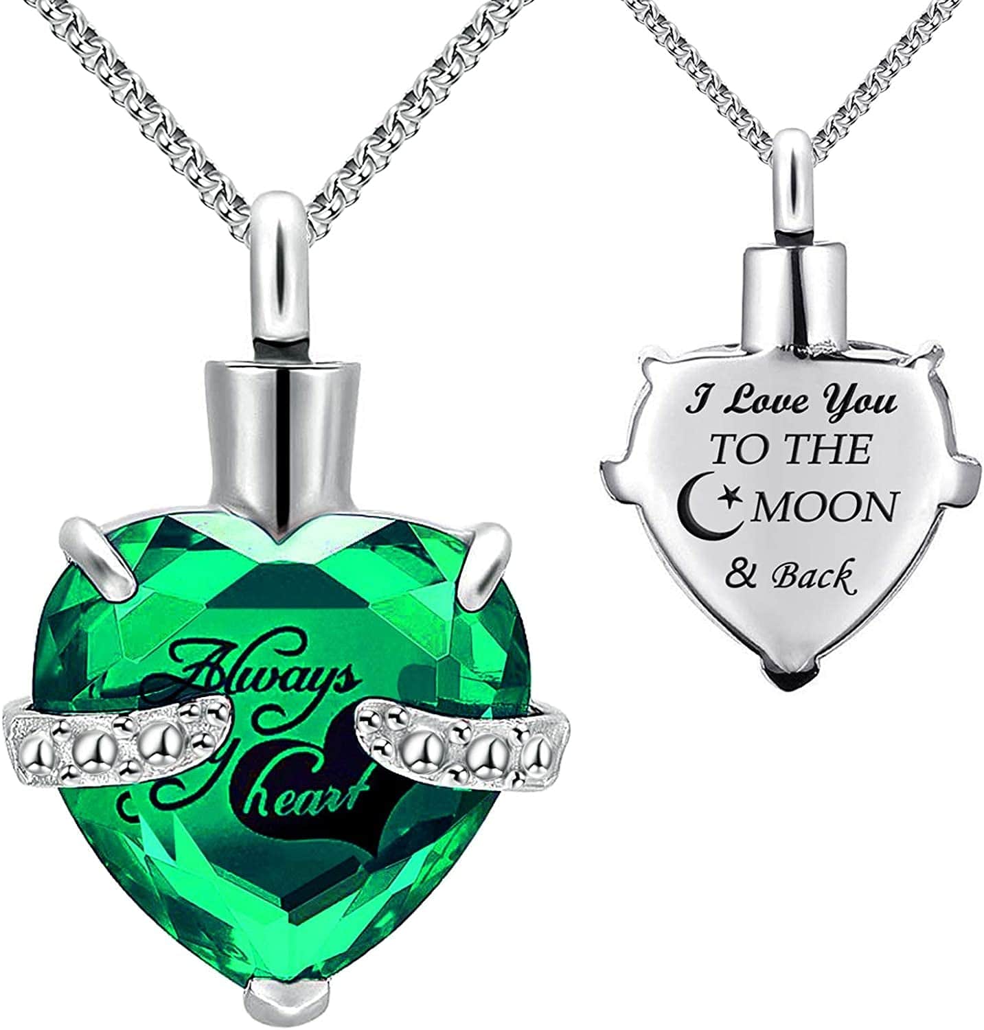 Urn Necklaces for Ashes "Always in My Heart" Heart Cremation Jewelry Memorial Pendant Birthstone Necklace May URN