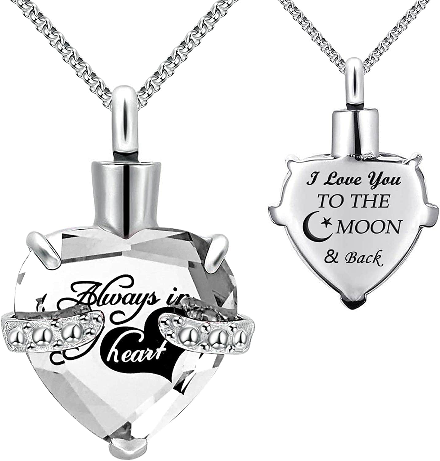 Urn Necklaces for Ashes "Always in My Heart" Heart Cremation Jewelry Memorial Pendant Birthstone Necklace April URN