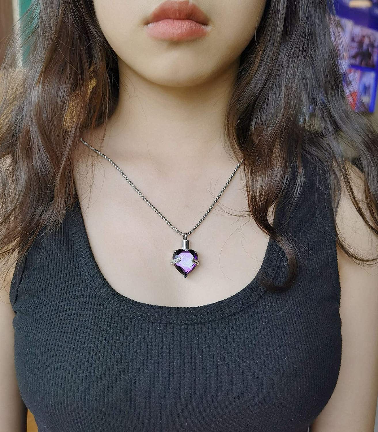 Urn Necklaces for Ashes "Always in My Heart" Heart Cremation Jewelry Memorial Pendant Birthstone Necklace