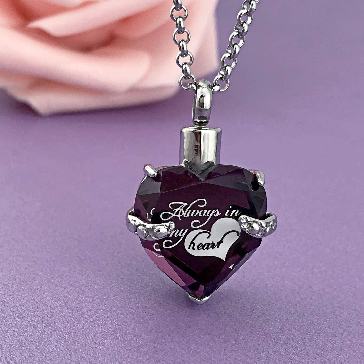 Urn Necklaces for Ashes "Always in My Heart" Heart Cremation Jewelry Memorial Pendant Birthstone Necklace