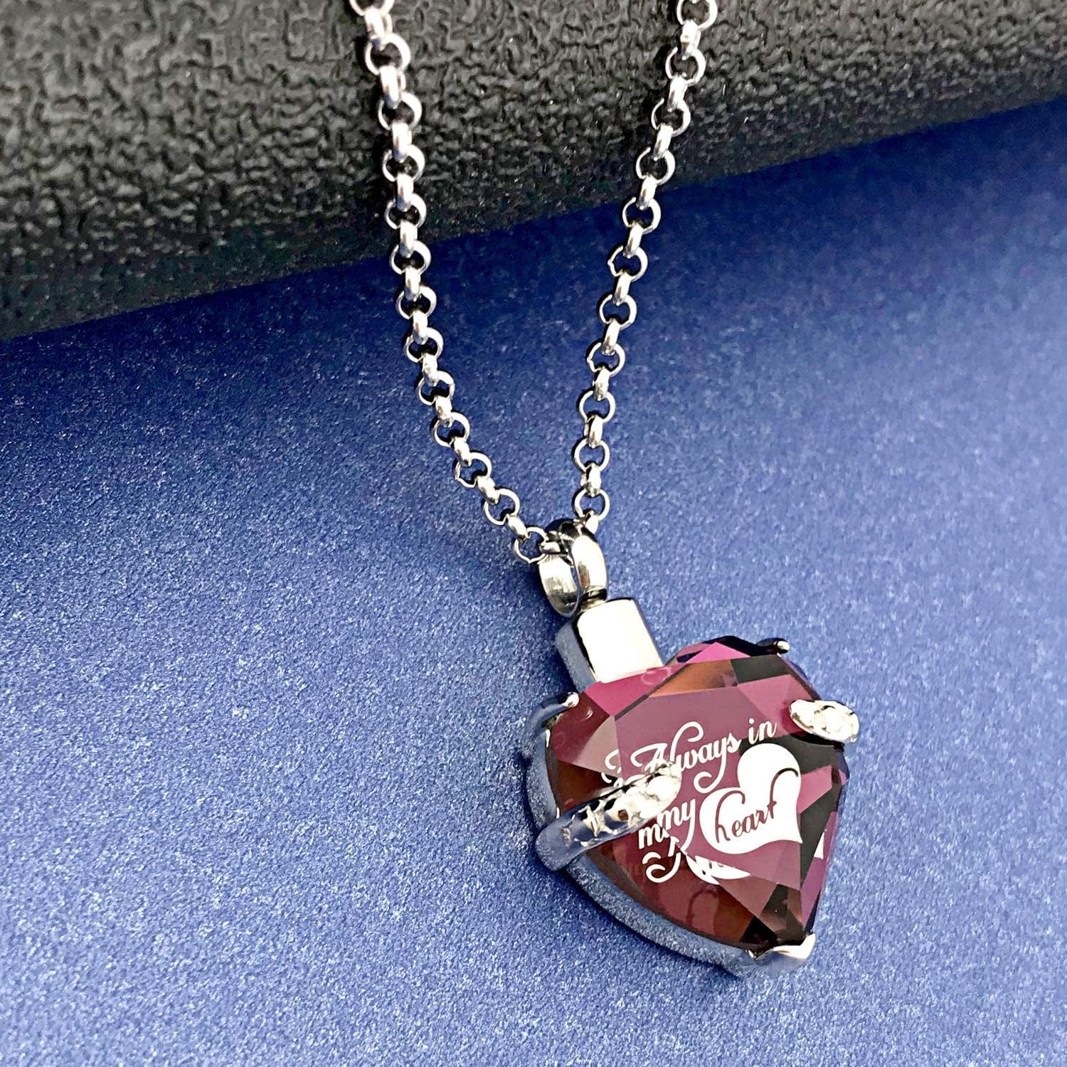 Urn Necklaces for Ashes "Always in My Heart" Heart Cremation Jewelry Memorial Pendant Birthstone Necklace