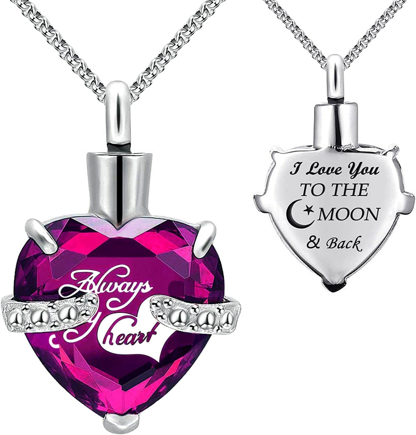 Urn Necklaces for Ashes "Always in My Heart" Heart Cremation Jewelry Memorial Pendant Birthstone Necklace February URN
