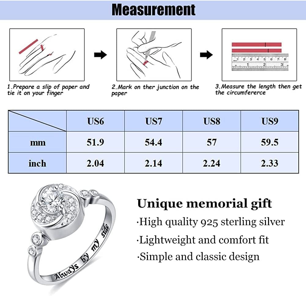 Urn Rings for Cremation Ashes Circle of Life 925 Sterling Silver Always by My Side Keepsake Rings Memorial Jewelry for Women