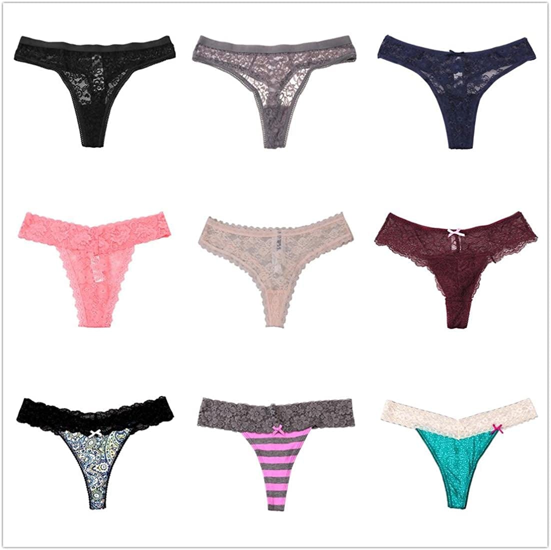 UWOCEKA Sexy Thongs for Women,Varity of T-Backs Sexy Underwear 20 Pack of G Strings Lacy Undies Panties Tanga