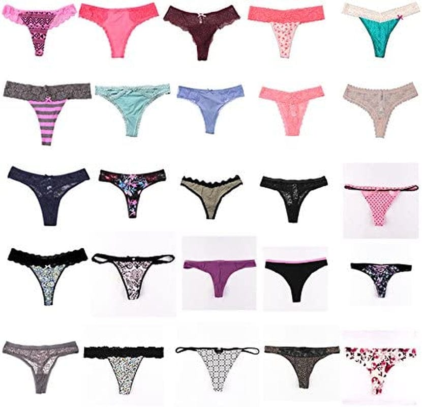 UWOCEKA Sexy Thongs for Women,Varity of T-Backs Sexy Underwear 20 Pack of G Strings Lacy Undies Panties Tanga