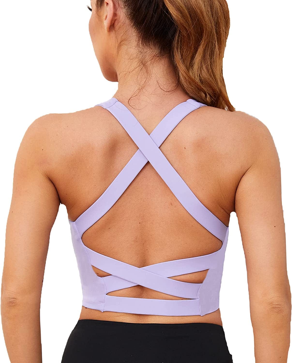V Neck Sports Bras for Women Longline Wirefree Padded Camisole Yoga Bra Medium Support Workout Crop Top Tank Tops for Girls Wl-lavender Purple / X-Large