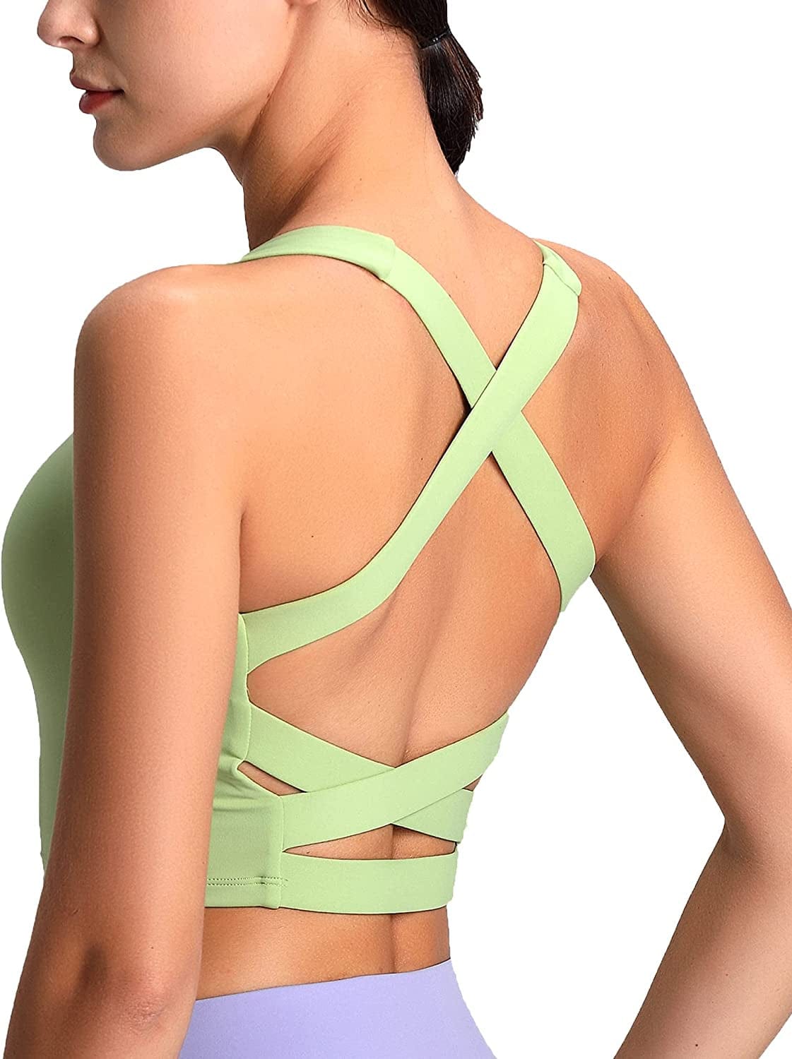 V Neck Sports Bras for Women Longline Wirefree Padded Camisole Yoga Bra Medium Support Workout Crop Top Tank Tops for Girls