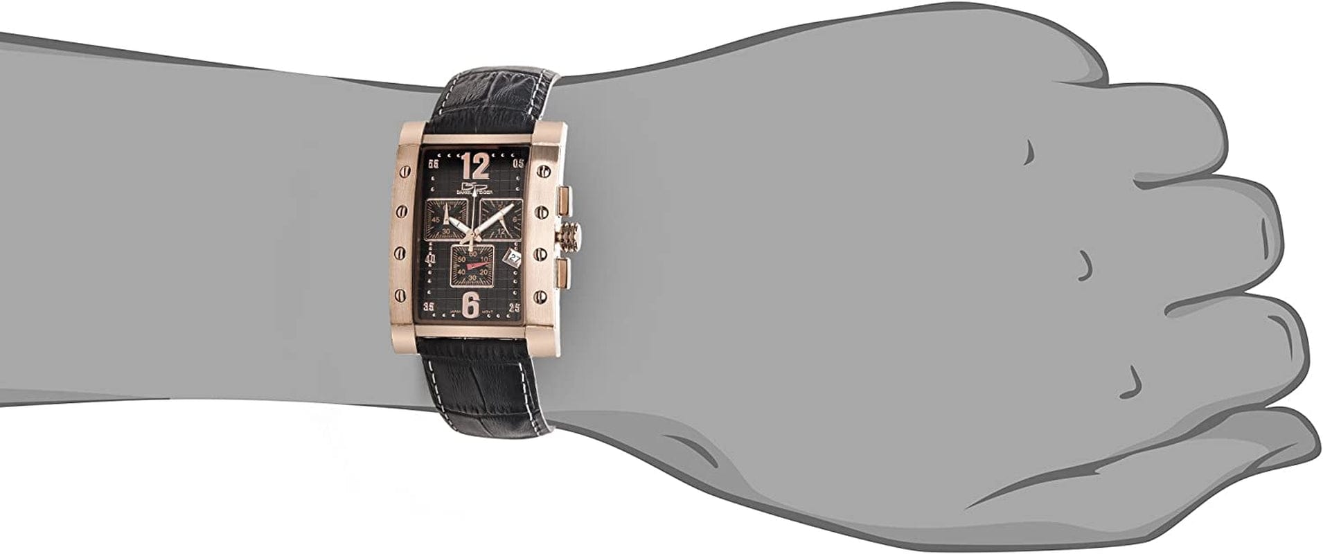 Valiant Rose Gold Men'S Watch - Rose Gold Plated Stainless Steel Rectangular Case- Precision Chronograph Quartz Movement - Black Leather Band with White Stitching