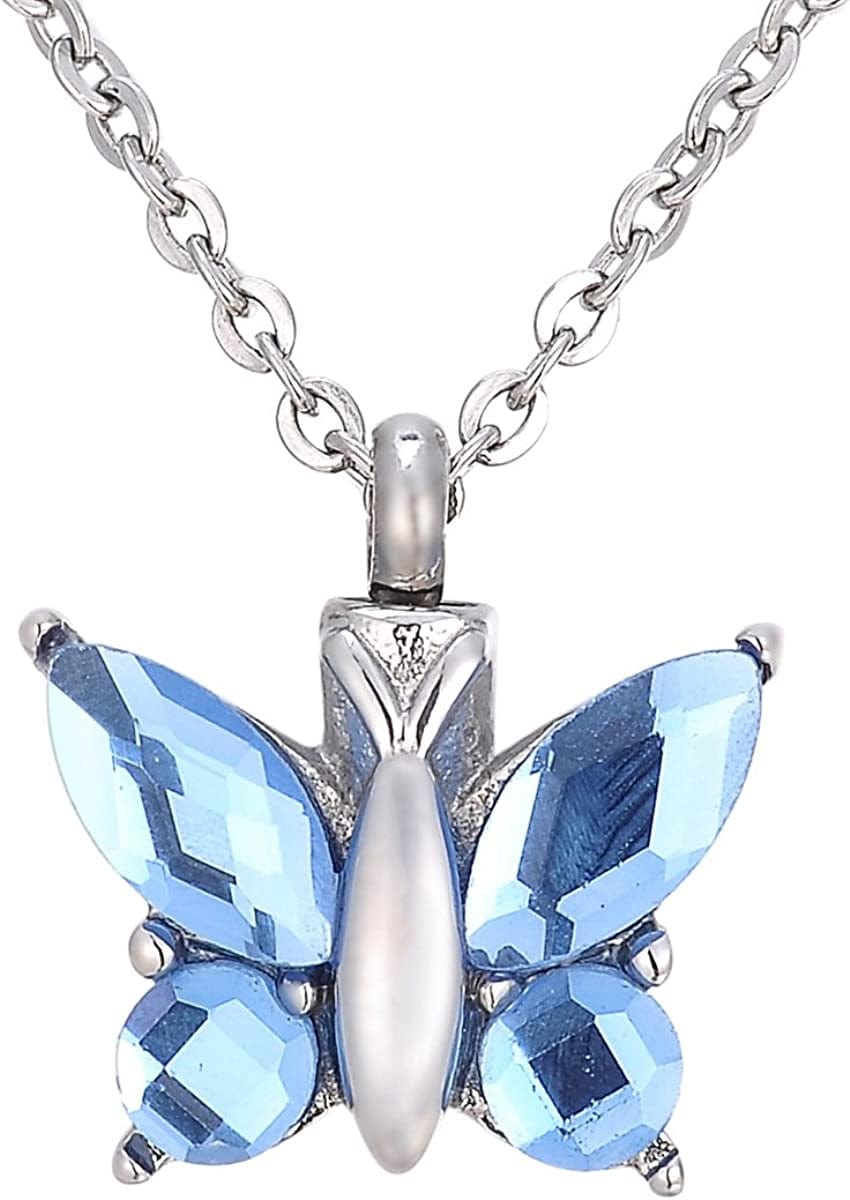 Valyria Cremation Jewelry Flying Butterfly Urn Pendant Keepsake Memorial Necklace Blue