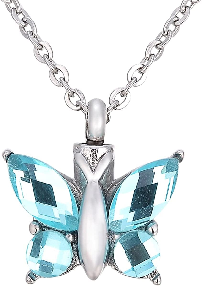 Valyria Cremation Jewelry Flying Butterfly Urn Pendant Keepsake Memorial Necklace Green
