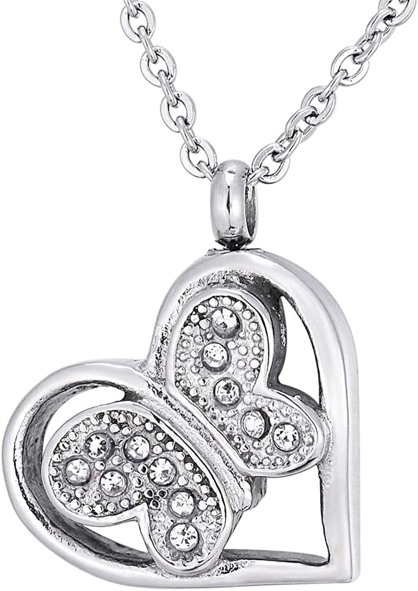 Valyria Cremation Jewelry Flying Butterfly Urn Pendant Keepsake Memorial Necklace Butterfly in Heart