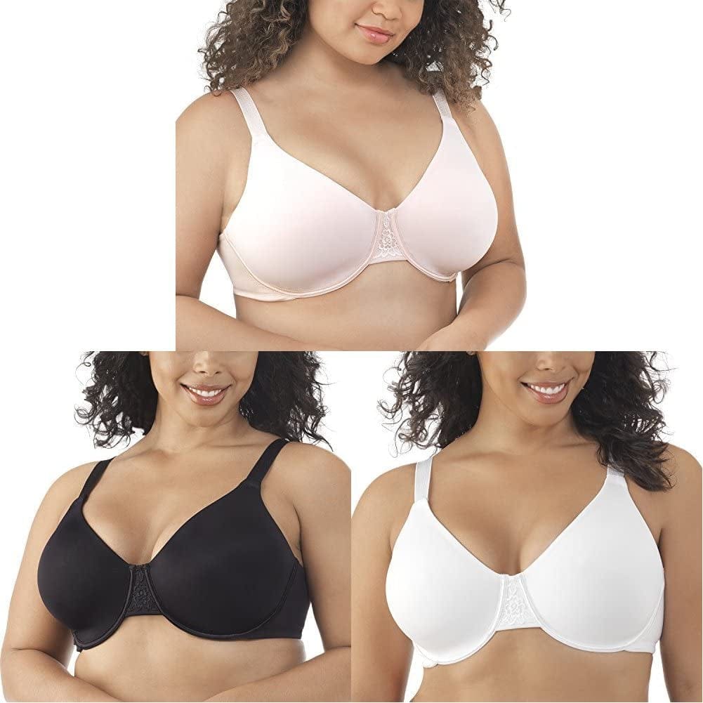 Vanity Fair Women'S Beauty Back Smoothing Minimizer Bra (36C-42H) 3 Pack - Sheer Quartz/Midnight Black/Star White / Beauty Back / 36H