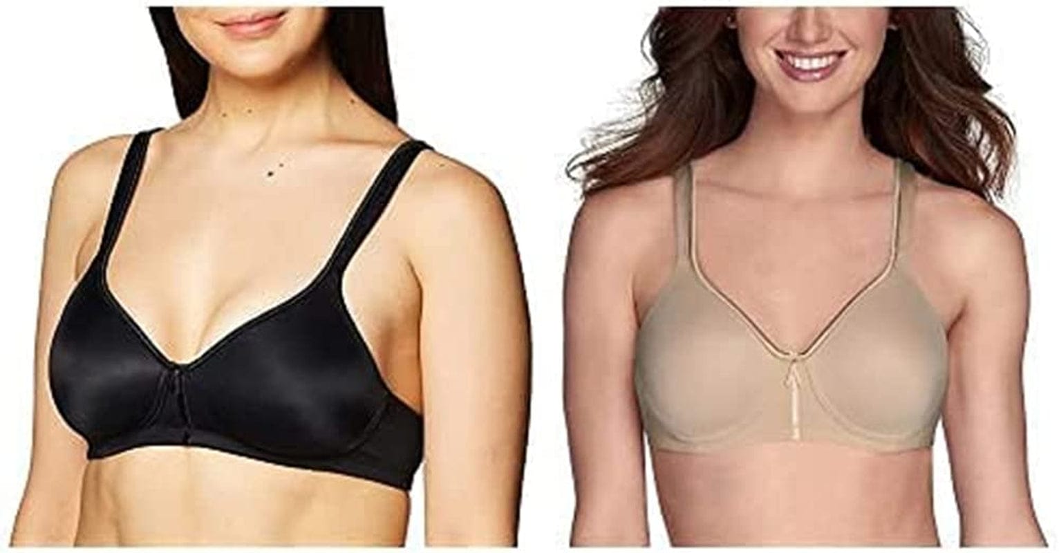 Vanity Fair Women'S Body Caress Full Coverage Convertible Bra Wirefree - 2 Pack - Black/Beige / Wirefree / 38DD