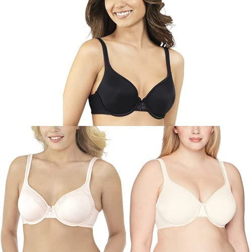 Vanity Fair Women'S Body Caress Full Coverage Underwire Bra 75335 Midnight Black/Sheer Quartz Lace/Ivory / 3 / 36DD