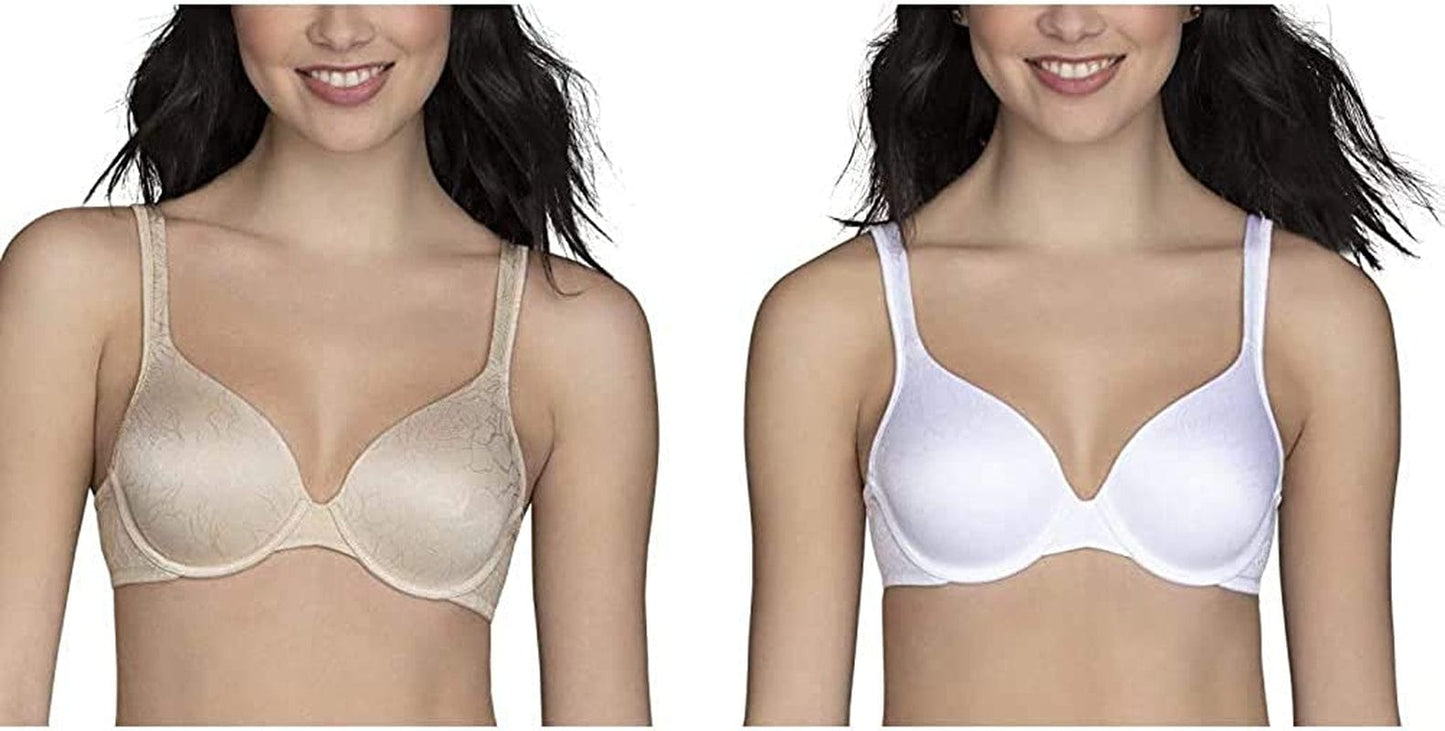 Vanity Fair Women'S Body Shine Full Coverage T-Shirt Bra Underwire - 2 Pack - Beige Jacquard/White Jacquard / Underwire / 38DD