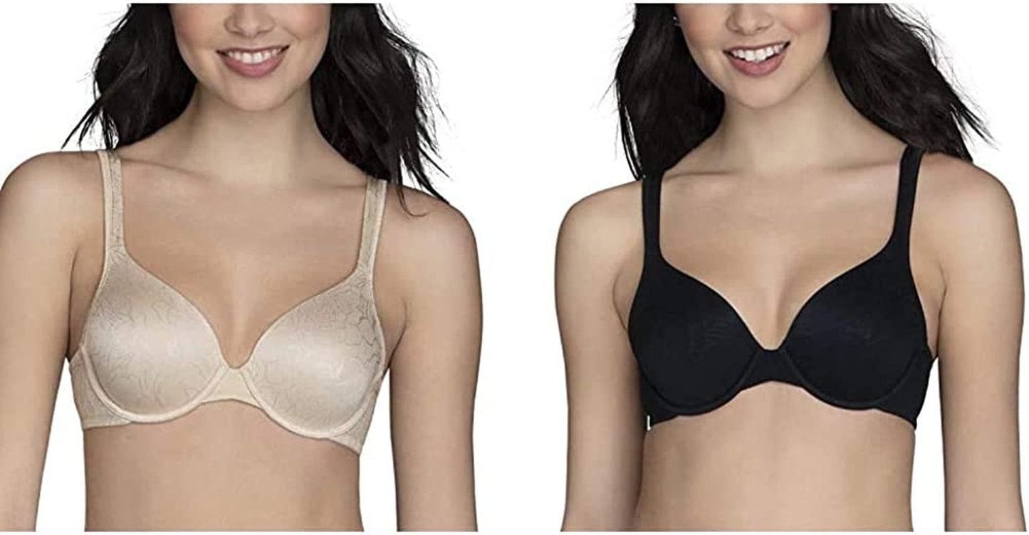 Vanity Fair Women'S Body Shine Full Coverage T-Shirt Bra Underwire - 2 Pack - Beige Jacquard/Black Jacquard / Underwire / 36C