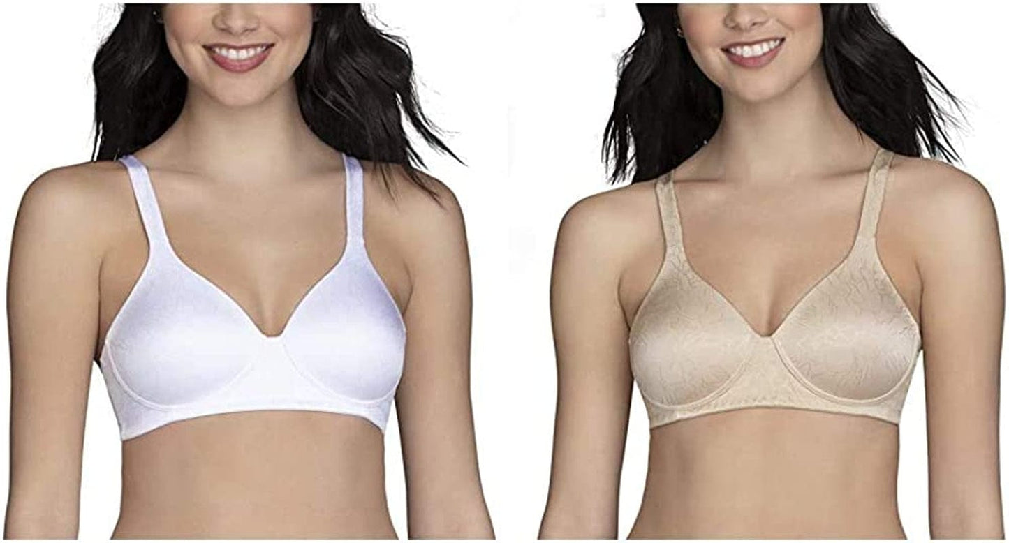 Vanity Fair Women'S Body Shine Full Coverage T-Shirt Bra Wirefree - 2 Pack - White Jacquard/Beige Jacquard / Wirefree / 42B
