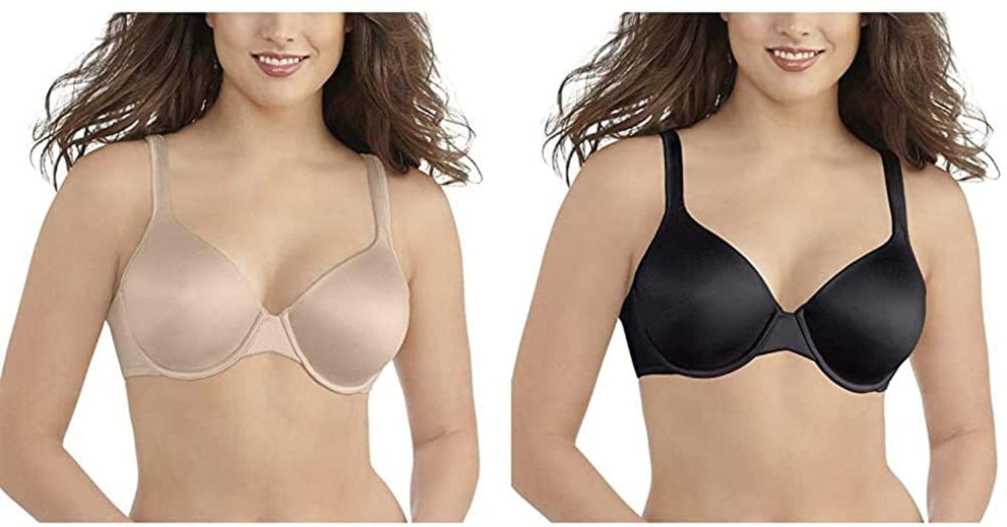 Vanity Fair Women'S Body Shine Full Coverage T-Shirt Bra Underwire - 2 Pack - Beige/Black / Underwire / 36D