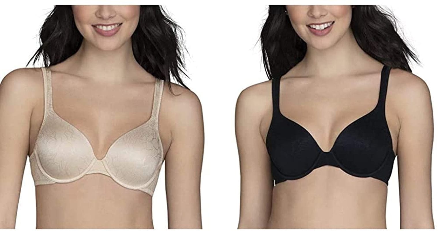 Vanity Fair Women'S Body Shine Full Coverage T-Shirt Bra Underwire - 2 Pack - Beige Jacquard/Black Jacquard / Underwire / 36D