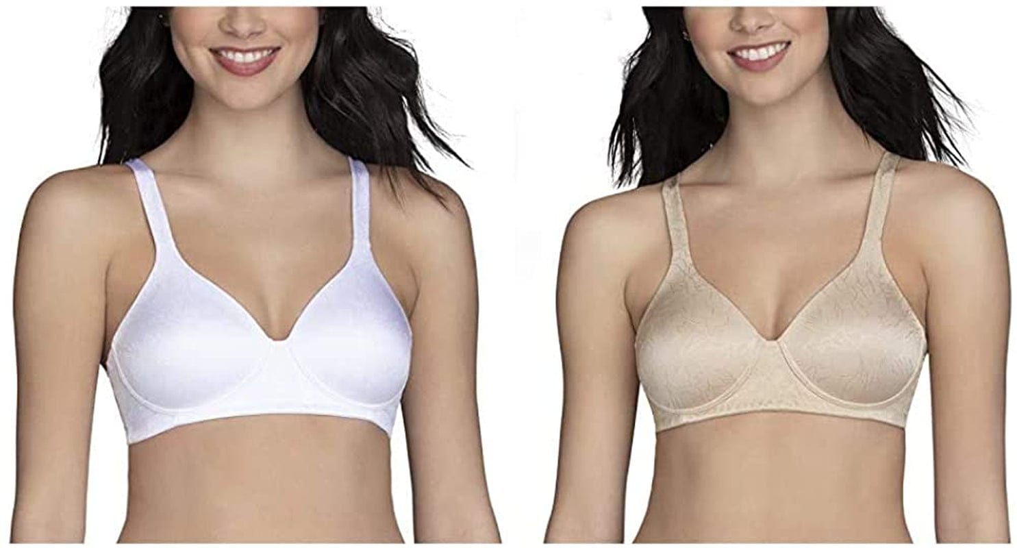 Vanity Fair Women'S Body Shine Full Coverage T-Shirt Bra Wirefree - 2 Pack - White Jacquard/Beige Jacquard / Wirefree / 38DD