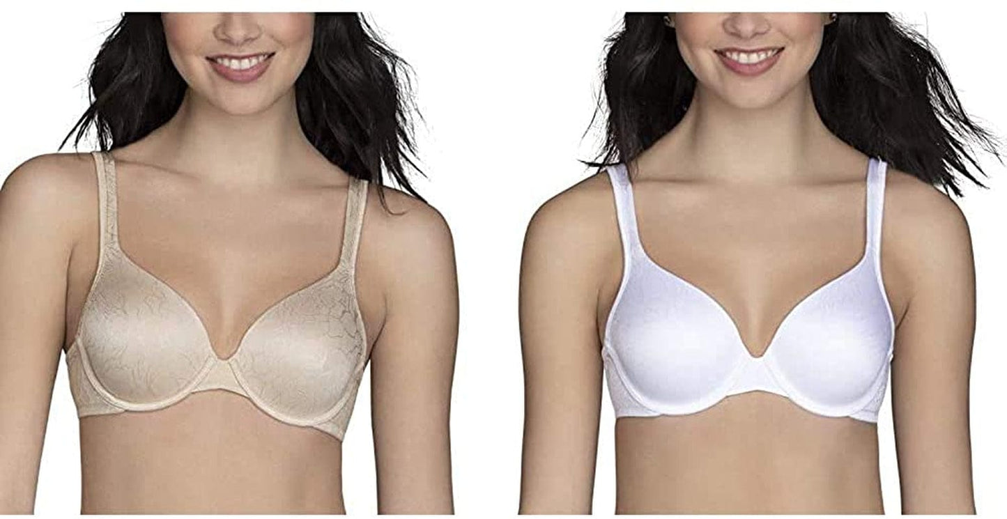 Vanity Fair Women'S Body Shine Full Coverage T-Shirt Bra Underwire - 2 Pack - Beige Jacquard/White Jacquard / Underwire / 40D