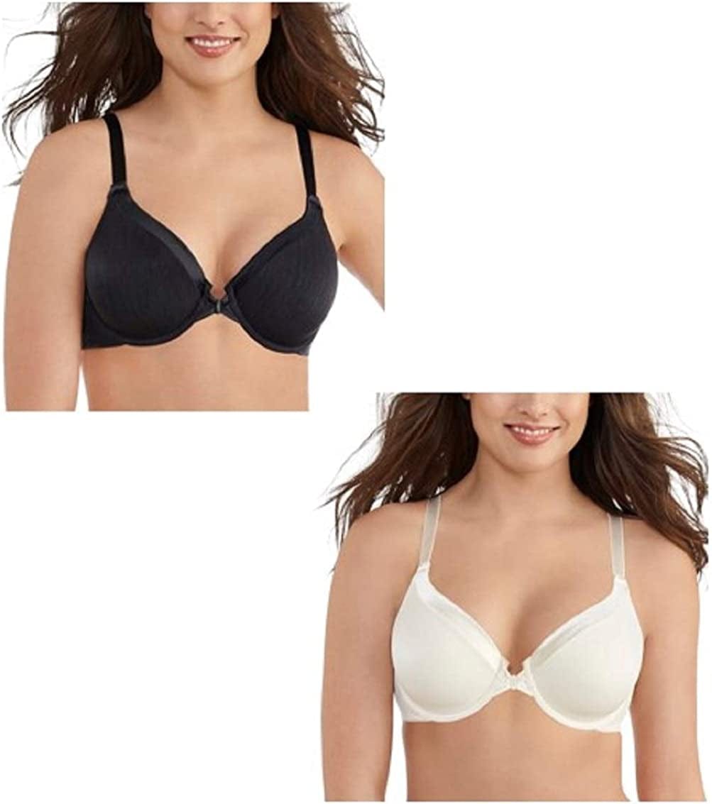 Vanity Fair Women'S Front Closure Bra with No-Poke Underwire (34B-44DDD) Average Figure - 2 Pack - Black/Cream / Average Figure (34B-42D) / 38B