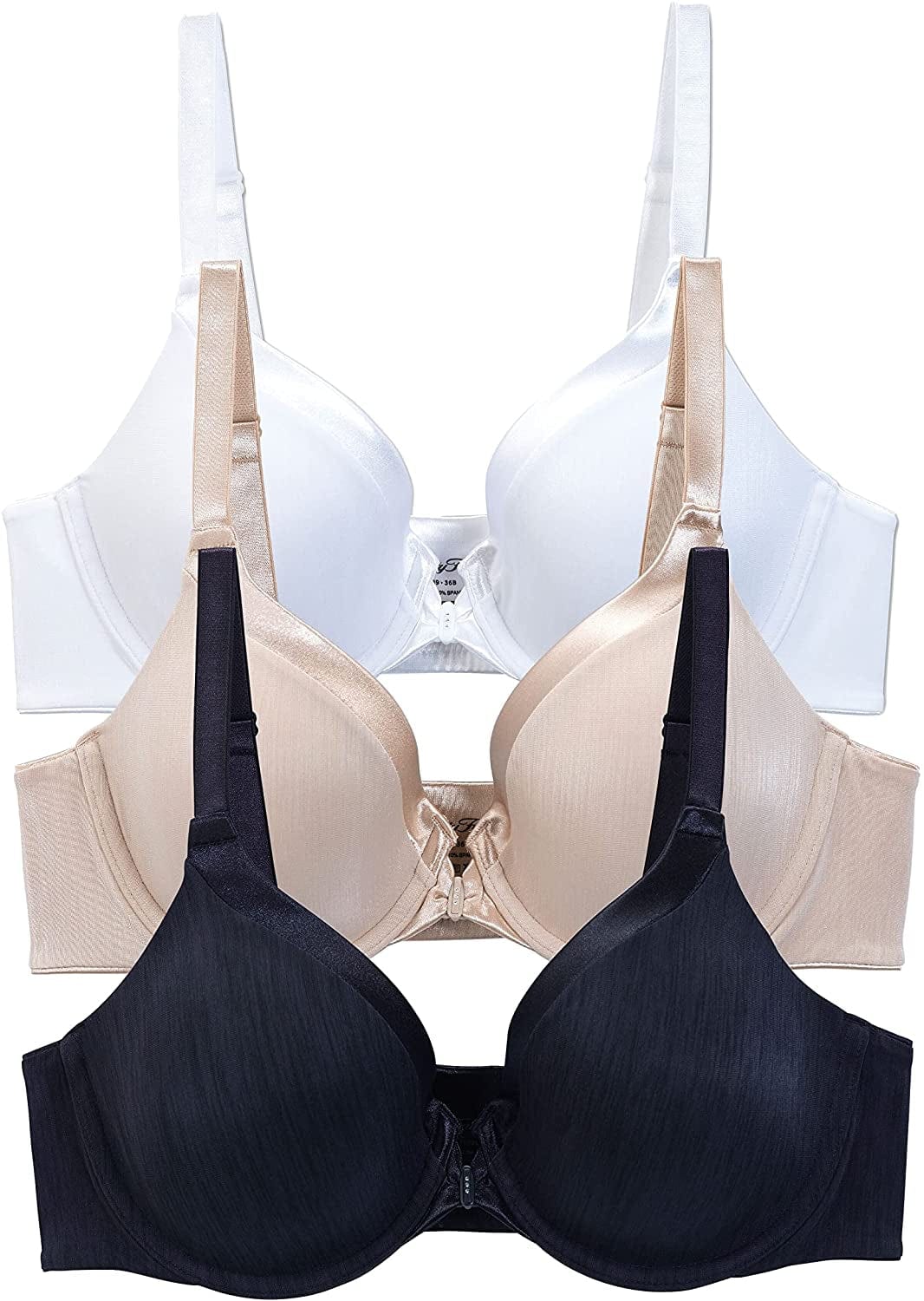 Vanity Fair Women'S Front Closure Bra with No-Poke Underwire (34B-44DDD) Average Figure - 3 Pack -Black/Beige/White / Average Figure (34B-42D) / 40D