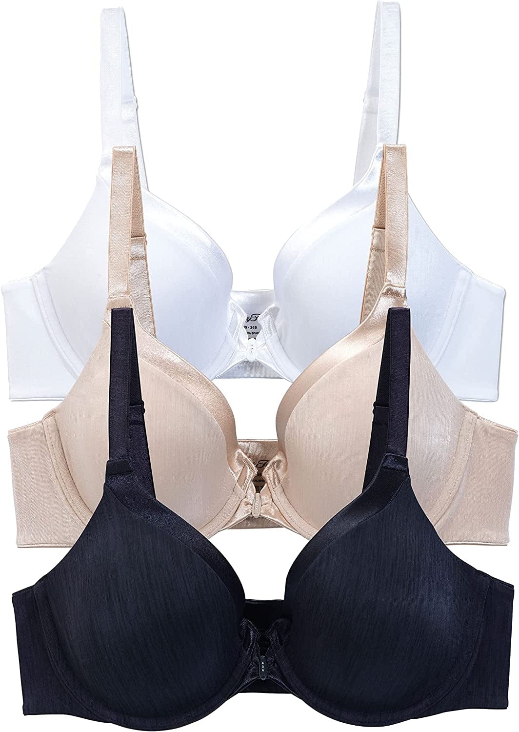 Vanity Fair Women'S Front Closure Bra with No-Poke Underwire (34B-44DDD) Average Figure - 3 Pack -Black/Beige/White / Average Figure (34B-42D) / 34C