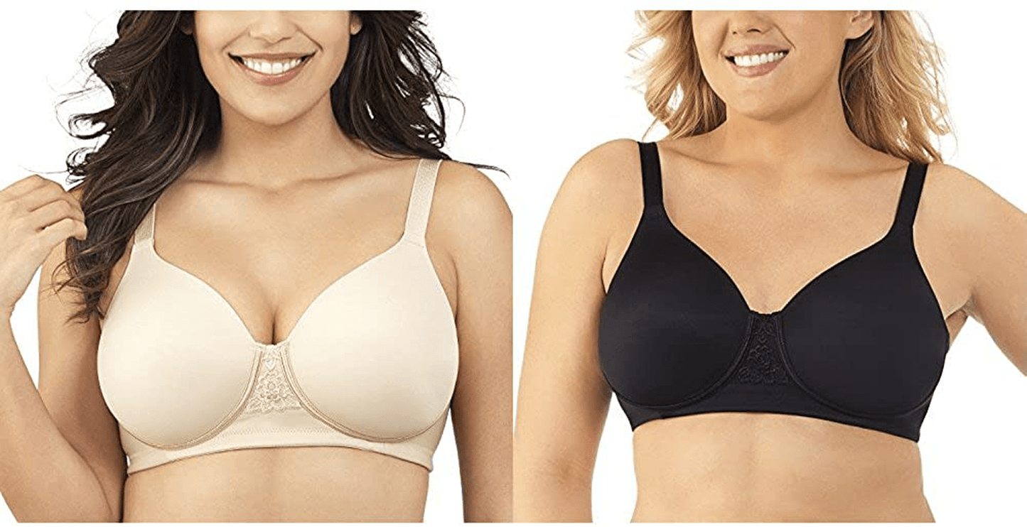 Vanity Fair Women's Full Figure Beauty Back Smoothing Bra (36C-42H) Wirefree - 2 Pack - Beige/Black / Wirefree / 44DD