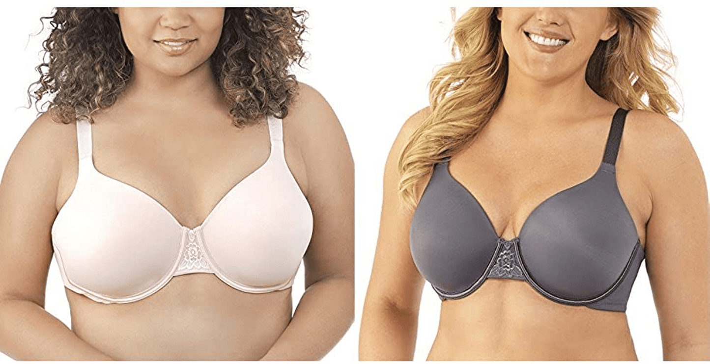 Vanity Fair Women's Full Figure Beauty Back Smoothing Bra (36C-42H) Underwire - 2 Pack - Quartz/Steele / Underwire / 40DD