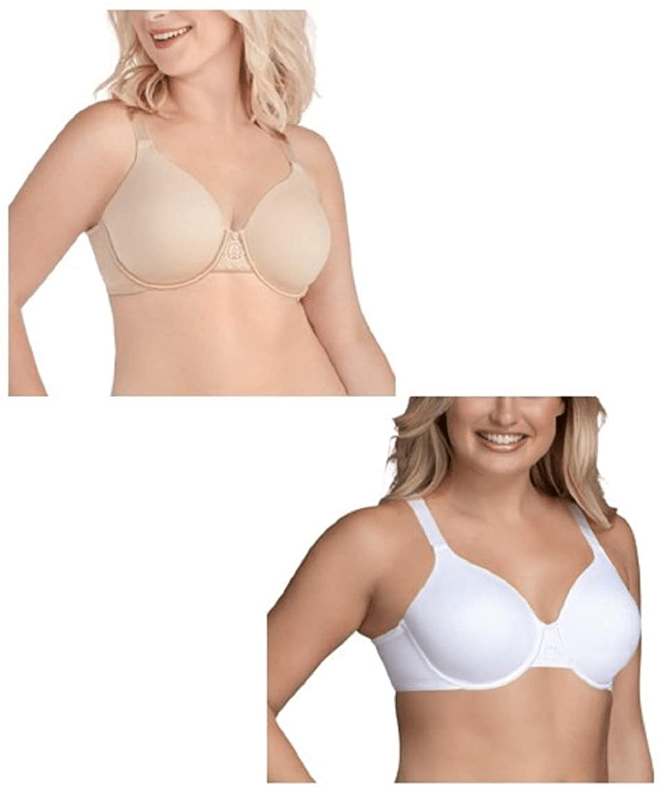 Vanity Fair Women's Full Figure Beauty Back Smoothing Bra (36C-42H) Underwire - 2 Pack - Beige/White / Underwire / 36DD