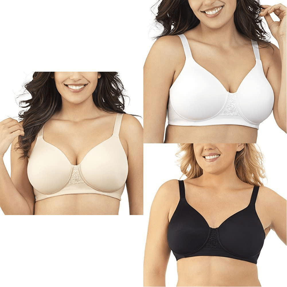 Vanity Fair Women's Full Figure Beauty Back Smoothing Bra (36C-42H) Wirefree - 3 Pack - Beige/White/Black / Wirefree / 40DD