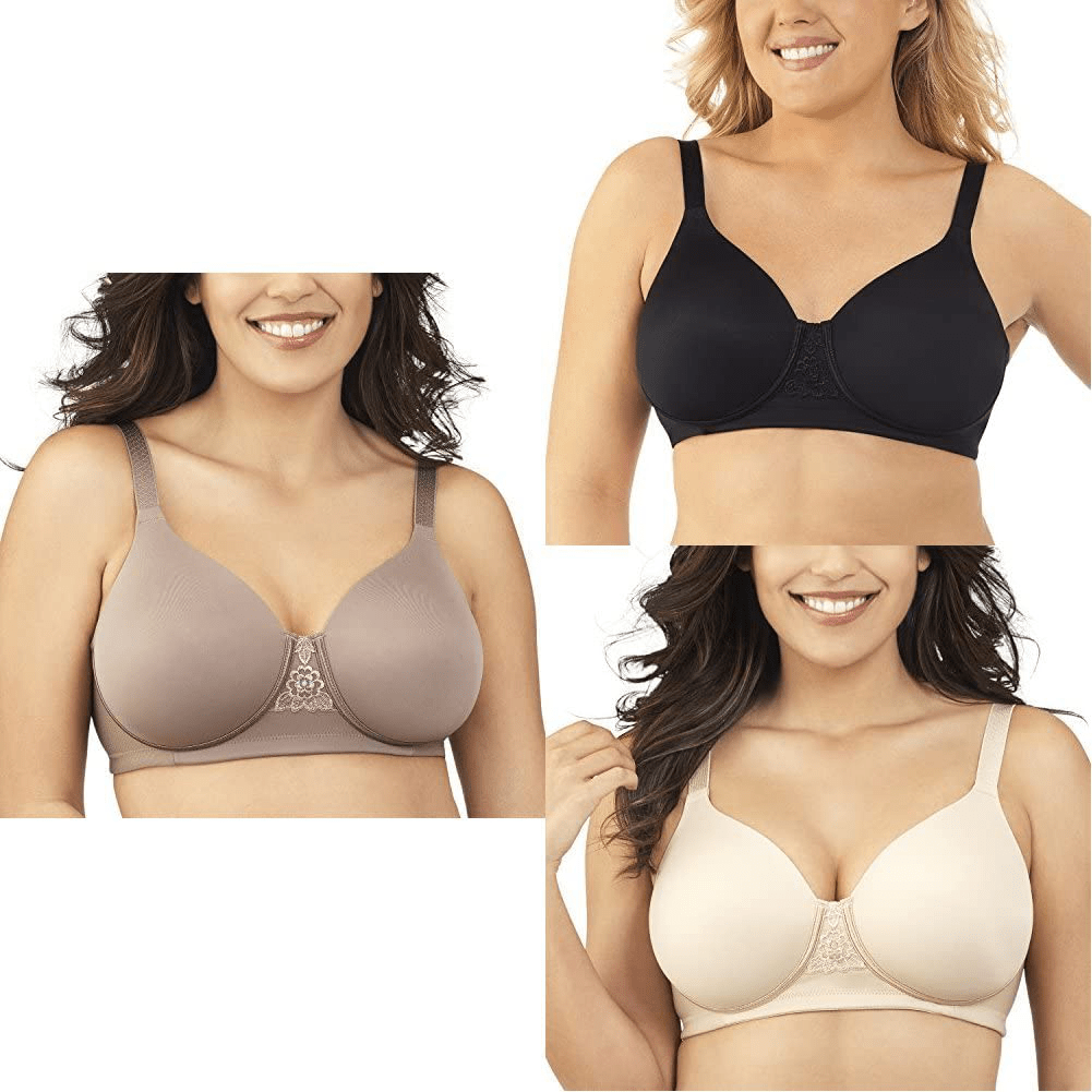 Vanity Fair Women's Full Figure Beauty Back Smoothing Bra (36C-42H) Wirefree - 3 Pack - Walnut/Black/Beige / Wirefree / 38C