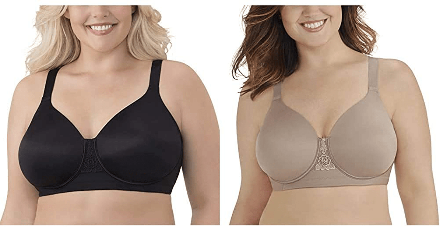 Vanity Fair Women's Full Figure Beauty Back Smoothing Bra (36C-42H) Wirefree - 2 Pack - Black/Walnut / Wirefree / 40C
