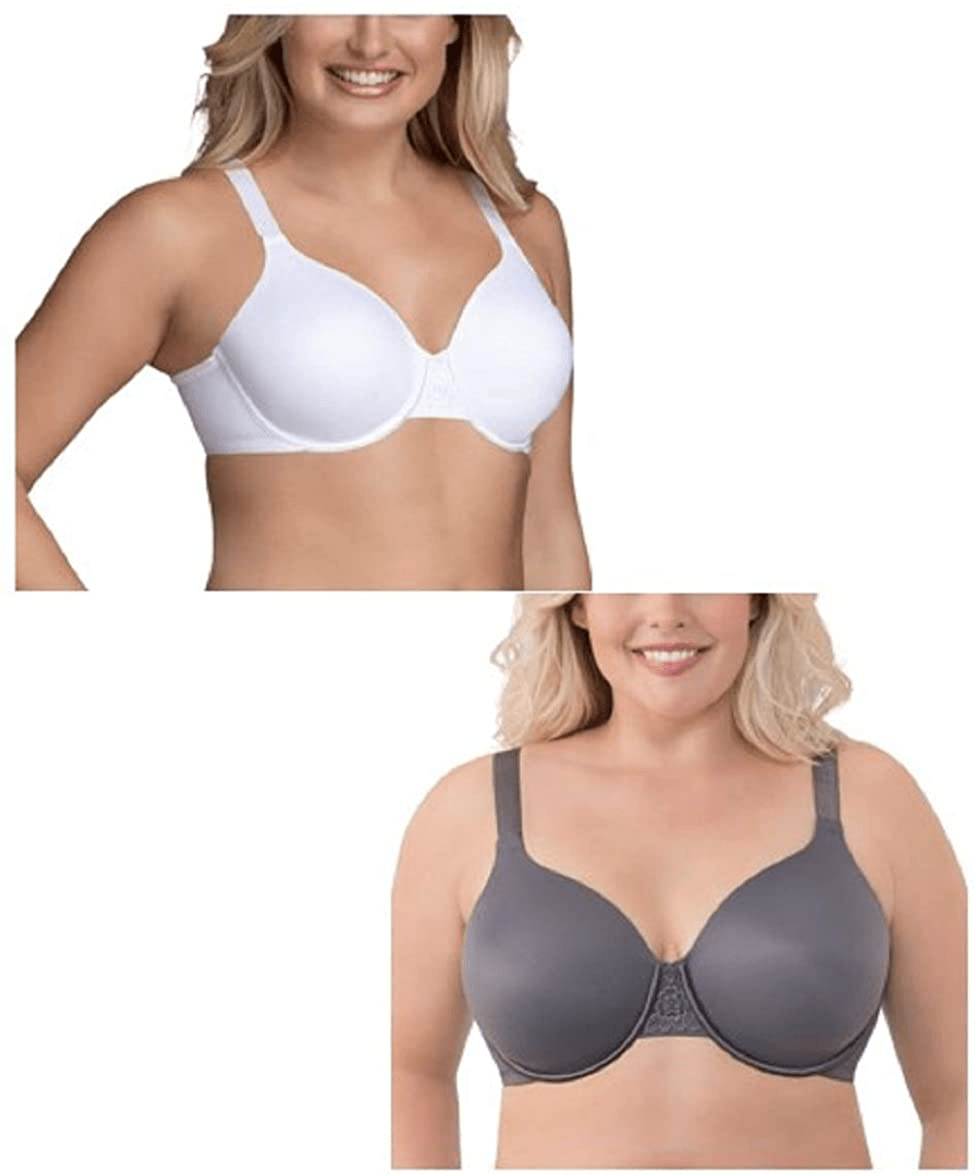 Vanity Fair Women's Full Figure Beauty Back Smoothing Bra (36C-42H) Underwire - 2 Pack - White/Steele / Underwire / 40D
