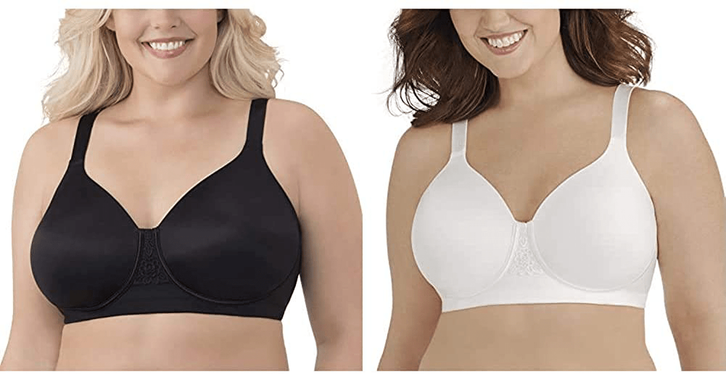 Vanity Fair Women's Full Figure Beauty Back Smoothing Bra (36C-42H) Wirefree - 2 Pack - Black/White / Wirefree / 44DD