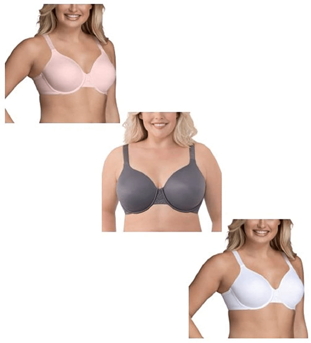 Vanity Fair Women's Full Figure Beauty Back Smoothing Bra (36C-42H) Underwire - 3 Pack - Quartz/Steele/White / Underwire / 40DD