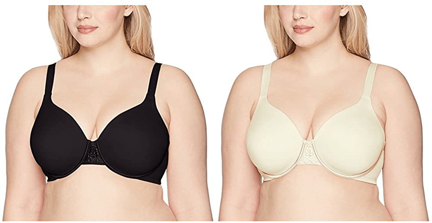 Vanity Fair Women's Full Figure Beauty Back Smoothing Bra (36C-42H) Underwire - 2 Pack - Black/Ivory / Underwire / 40D
