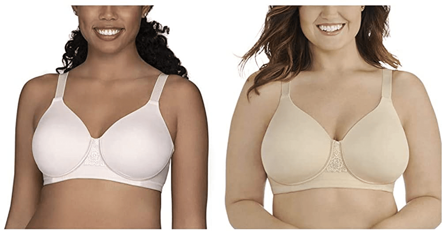 Vanity Fair Women's Full Figure Beauty Back Smoothing Bra (36C-42H) Wirefree - 2 Pack - Quartz/Beige / Wirefree / 44DD