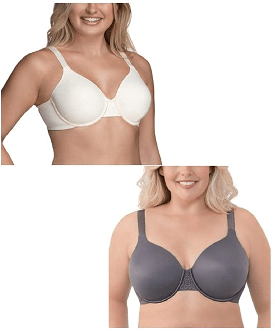 Vanity Fair Women's Full Figure Beauty Back Smoothing Bra (36C-42H) Underwire - 2 Pack - Ivory/Steele / Underwire / 36DD