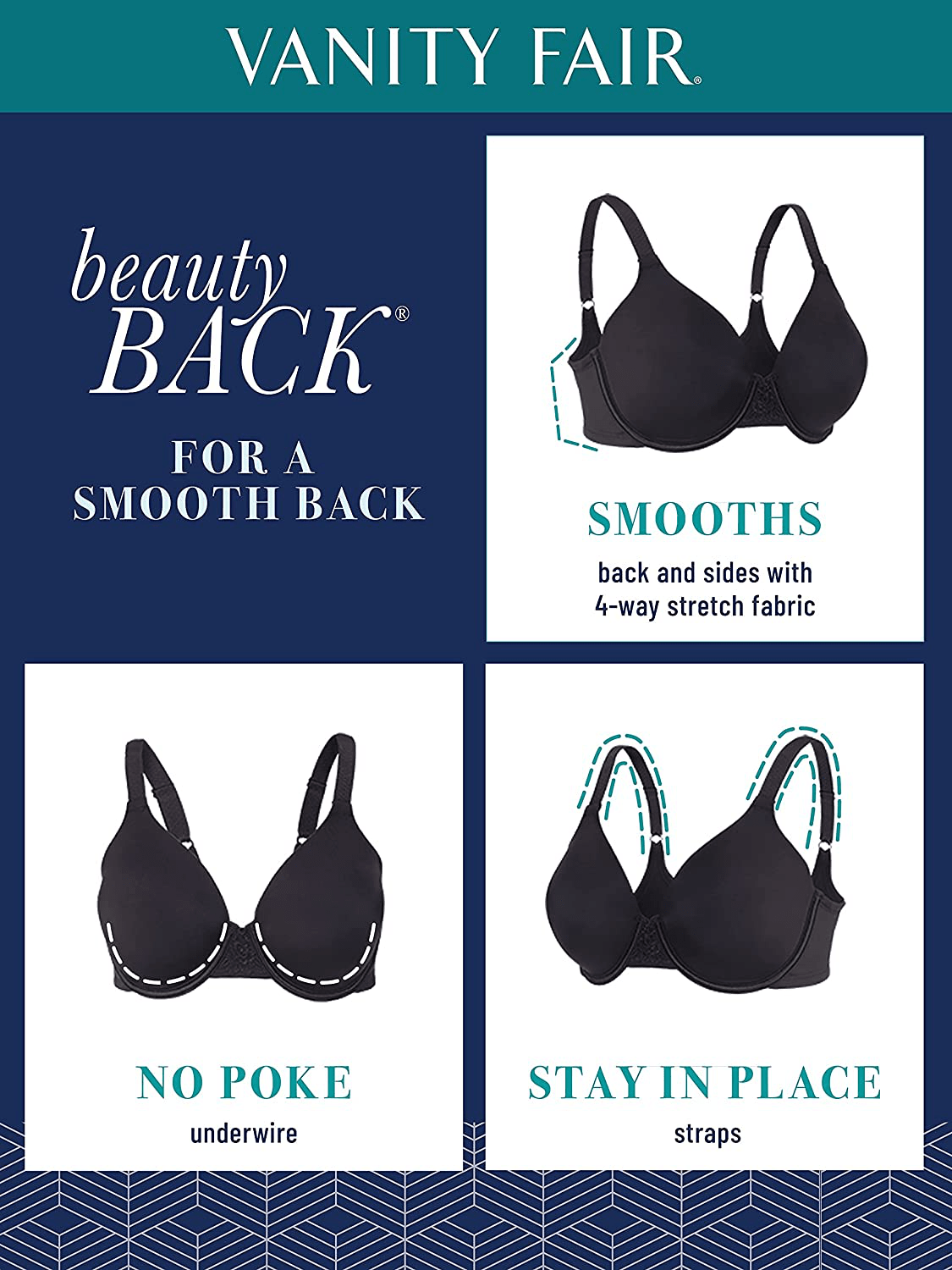 Vanity Fair Women's Full Figure Beauty Back Smoothing Bra (36C-42H)