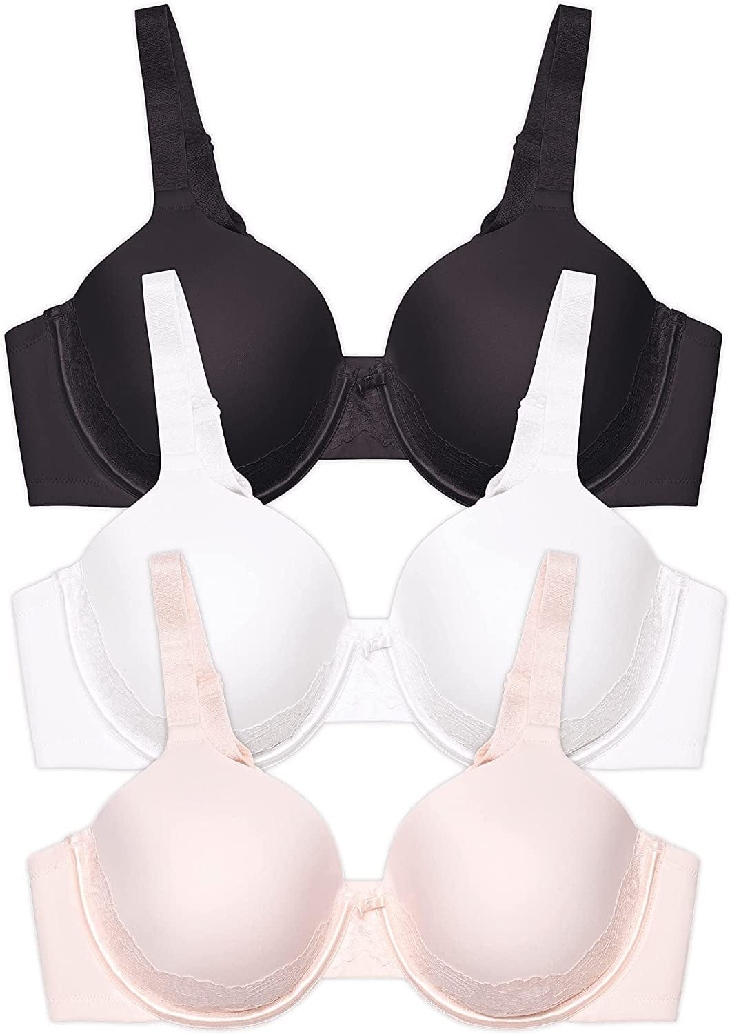 Vanity Fair Women'S Full Figure Beauty Back Smoothing Bra with Lace (36C-42DD) Underwire - 3 Pack - Champagne/Black/White / Underwire (76382) / 38DD