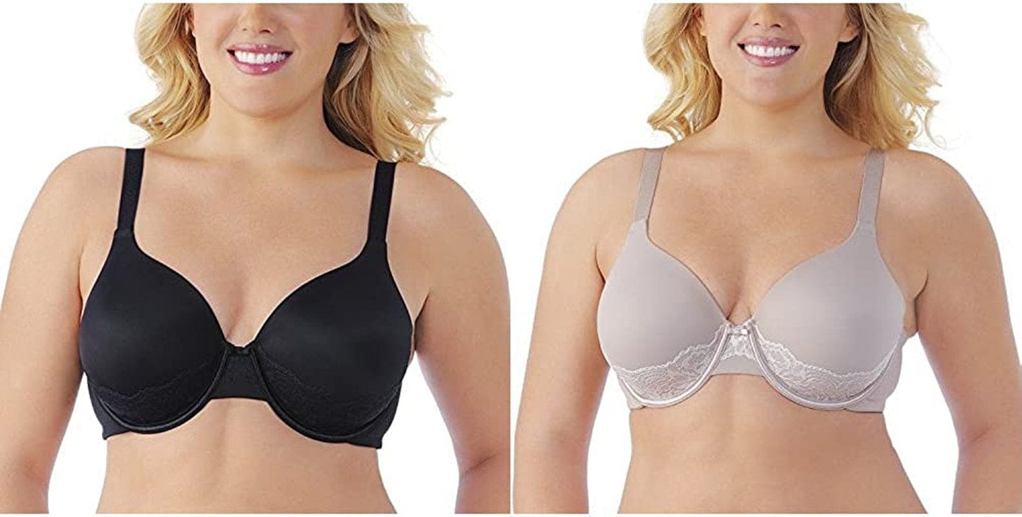 Vanity Fair Women'S Full Figure Beauty Back Smoothing Bra with Lace (36C-42DD) Underwire - 2 Pack - Black/Toasted Coconut / Underwire (76382) / 38DD